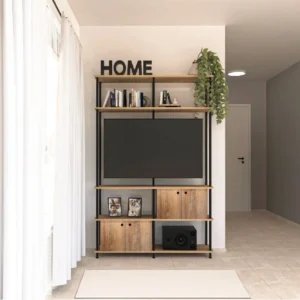 Rack de TV "LOMM" – Mueble Industrial de 2 Cuerpos con Soporte Giratorio para TV hasta 50″
